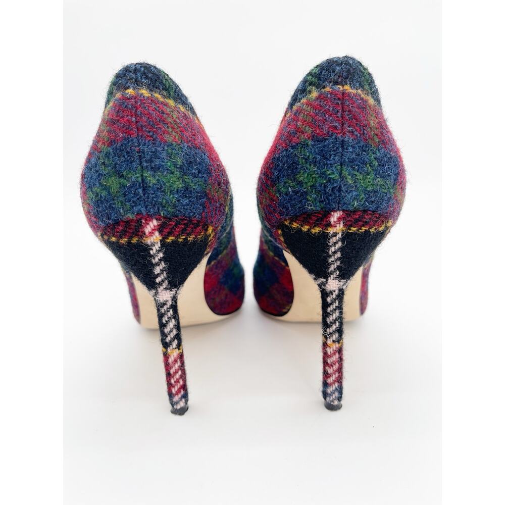 Manolo Blahnik BB Check Plaid Tartan Wool Pointed Toe Stiletto Heels IT 38.5 - Picture 9 of 12